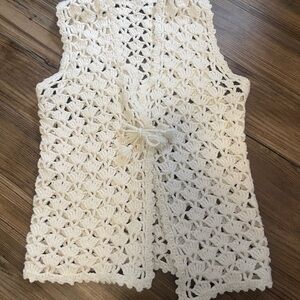 Vintage Chic Cream Crochet Vest small/medium handmade